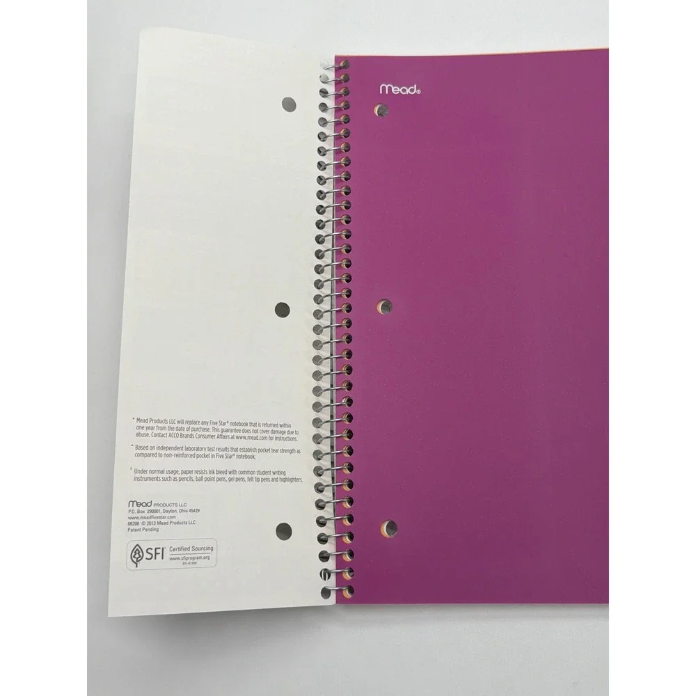 Five Star 1 Subject Spiral Notebook College Ruled 100 Sheets Purple 06206 USA
